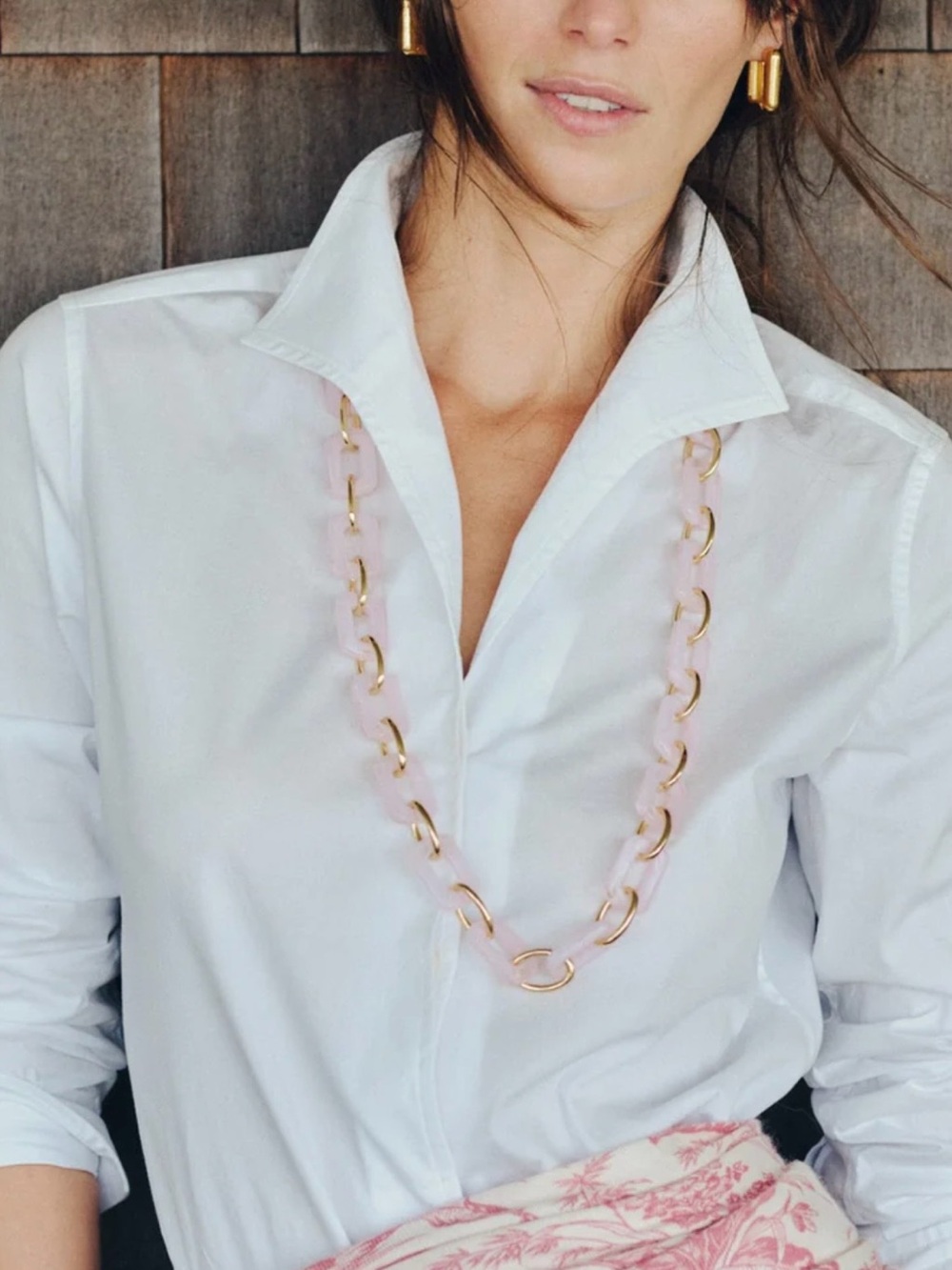 J McLaughlin Pink Lucite and Gold Chain Neckace